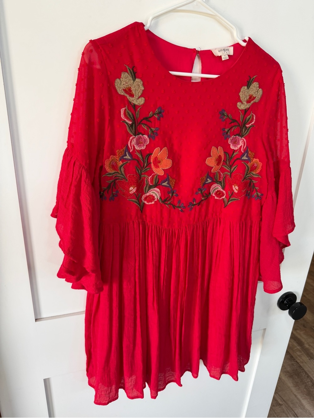Red Umgee Floral Embroidery Dress- S Boho - Picture 3 of 5